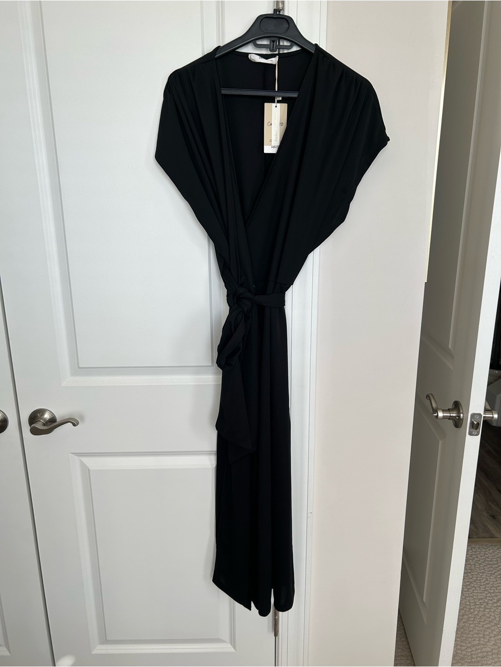 Mango Black Wrap Maxi Dress with Tie Waist